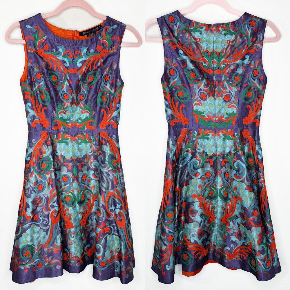 Anthropologie Pankaj & Nidhi Octave Floral Embroidered Applique Mini Dress 0 - Picture 3 of 15